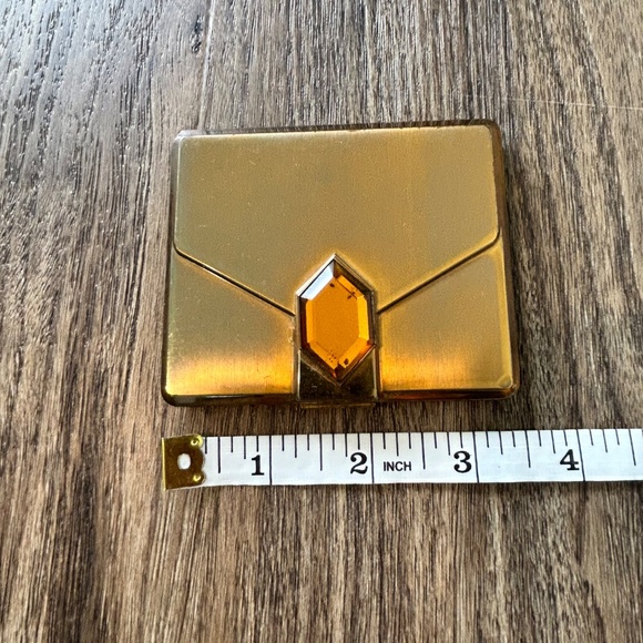 Vintage 1950’s Elgin American Powder Compact Mirror Brass Large Topaz Rhinestone - Picture 6 of 8